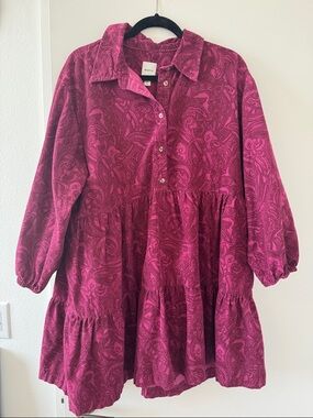 Anthropologie Bettina Corduroy Tiered Mini Shirt Dress by Maeve
